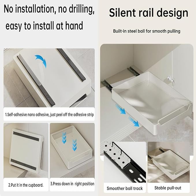 Pull Out Drawers for Cabinets Kitchen Organizer Expandable Drawer Pull Out Cabinet Organizer Pull Out Drawer for Adhesive Kitchen Cabinet Organizer No Drilling and Nailing Required