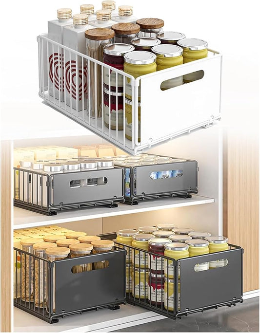 Pull Out Drawers for Cabinets Under Kitchen Sink Storage Organizer No Drill Adjustable Baskets for Cupboard Bathroom(Milk-10 cm)