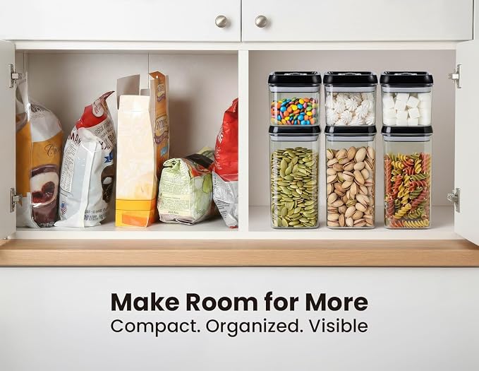 Felli Flip Tite Food Storage Container with Lid Airtight 4" Ring Seal Flip Top, Stackable Acrylic Canister Jar for Pantry Kitchen Counter, Snack Coffee Bean Granola Pet Treats Cracker Holder (1.2 L)