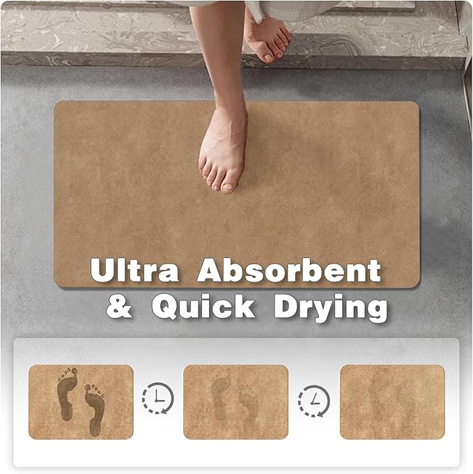 TYUU Bathroom Mat Quick Dry, Bathroom Rugs Non Slip Washable Thin Absorbent Bath Mat Fits Under Door Bathroom Floor Mat Perfect for Bath, Shower, or Sink 24"x36" Camel
