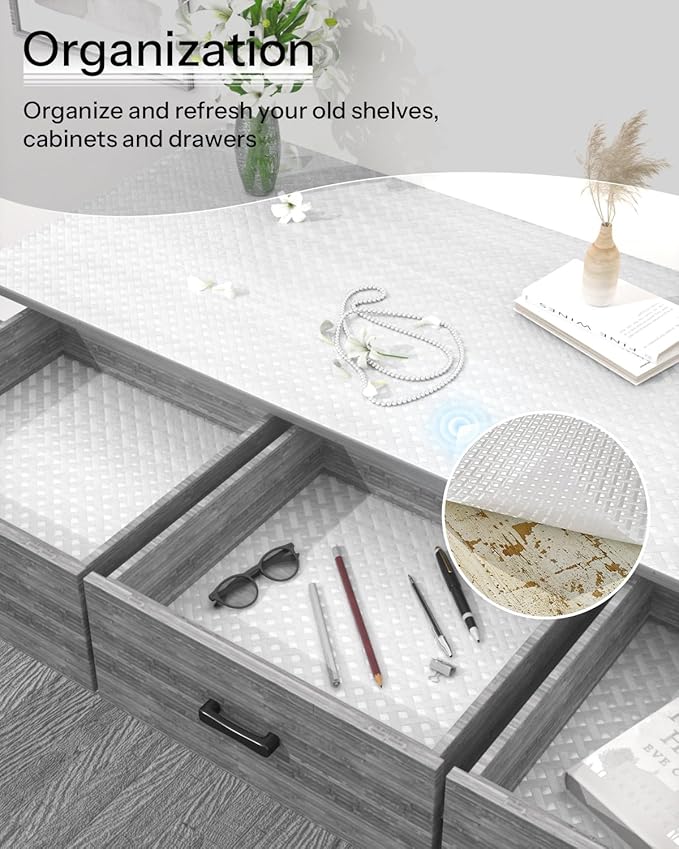 Shelf and Drawer Liner for Kitchen Cabinet, Non-Adhesive 12in x 240in Waterproof Contact Paper Refrigerator Liners Thickened Durable EVA Material Non Slip Mat for Dresser Cupboard Pantry Protector