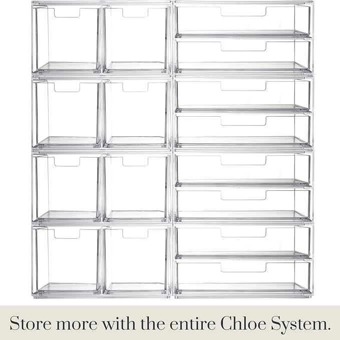 STORi Stackable Desk Drawer Organizer, Clear Pen Pencil Makeup Brush Holder for Desktops and Vanities, 4 Wide Drawers (Made in USA)