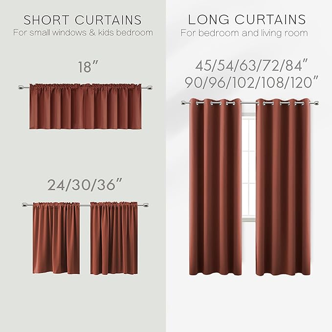 KOUFALL Boho Fall Small Window Curtains for Kitchen Over Sink,Cafe Blackout Vintage Rustic Farmhouse Terracotta Curtains 24 Inch Length