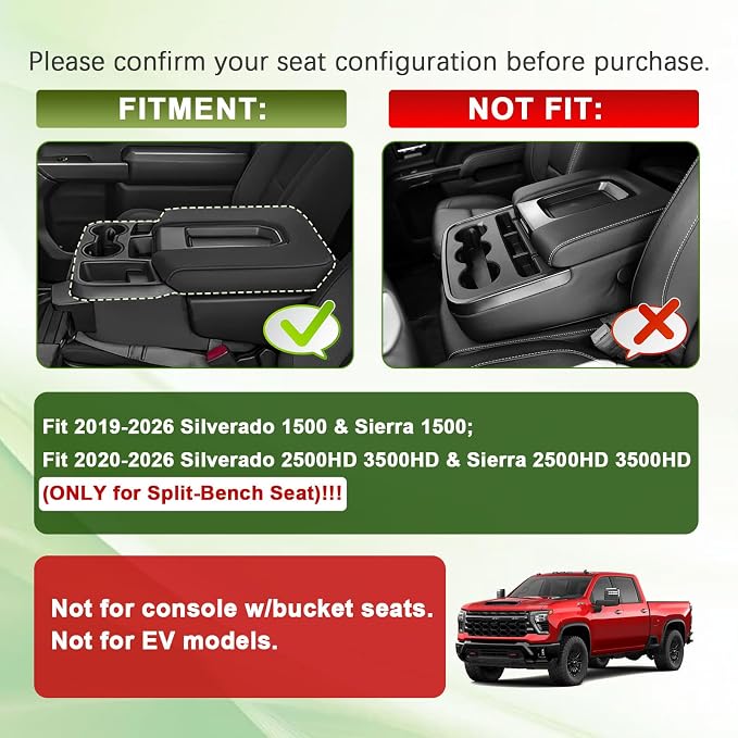 HGWEI Center Console Hanging Organizer Box Compatible with 2019-2026 Chevy Silverado/GMC Sierra 1500 and 2020-2026 2500HD 3500HD Accessories Front Hanging Tray (Fit Split-Bench Folding Seat Only)