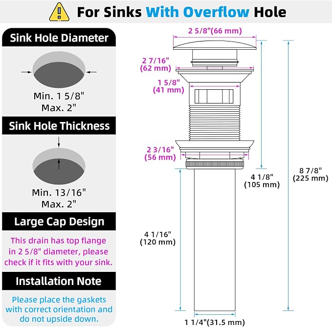 Angle Simple Bathroom Sink Drain with Overflow, Brass Pop Up Sink Stopper for Sink with 1.61 to 2 Inches Drain Hole, Oil-Rubbed Bronze