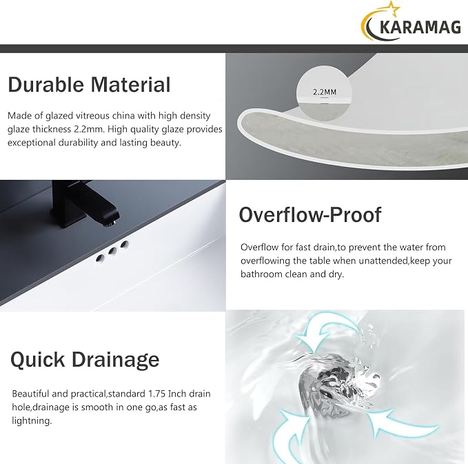 24 Inch Undermount Bathroom Sink Rectangle Undermount Sink White Ceramic Under Counter Bathroom Sinks with Overflow (23.8"x13.8")