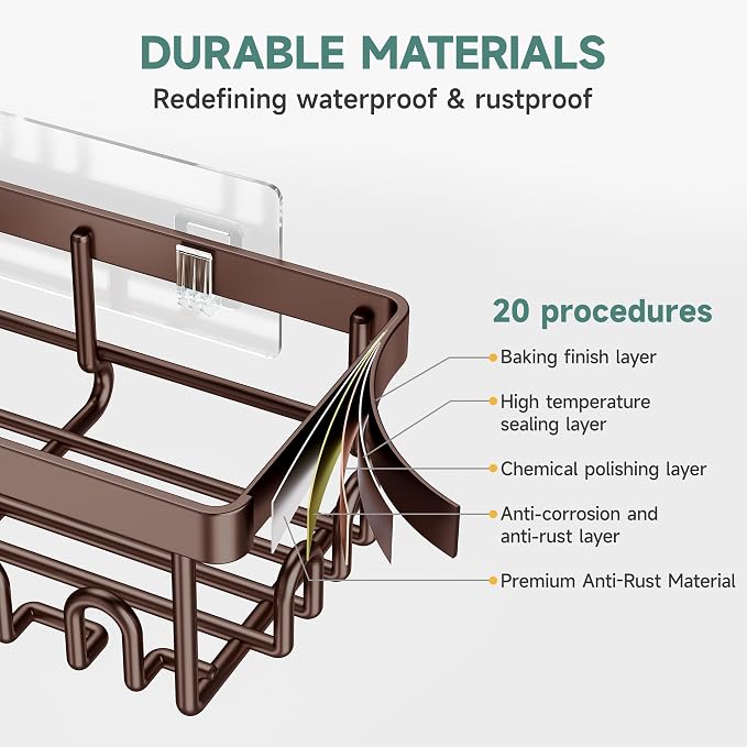 Veken Shower Caddy 6-Pack, No Drilling & Rustproof, Waterproof Adhesive Shelves Rack with Soap Holder, Large Capacity Bathroom Organizers and Storage, Wall-Mounted Kitchen & Home Decor