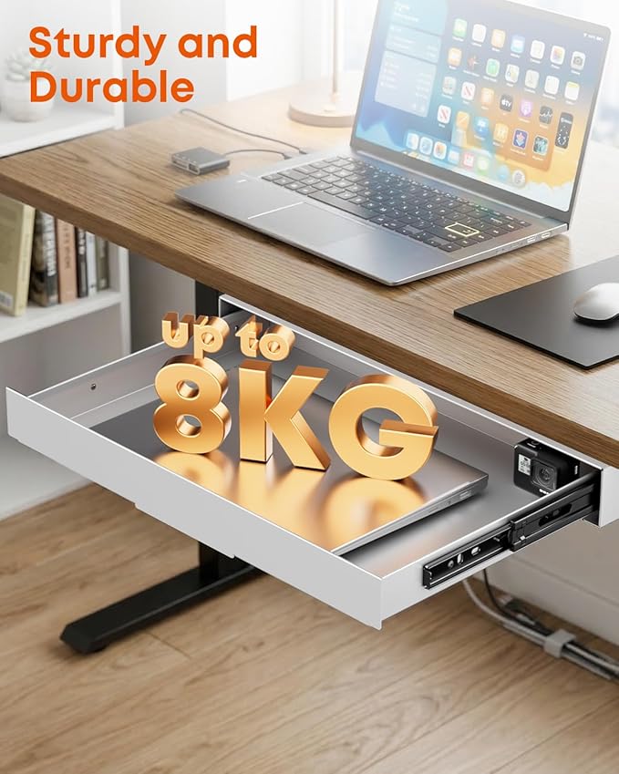 PUTORSEN Under Desk Storage Drawer 14.8" Wide - Smooth Slide Out Organizer for Standing Desk & Home Office, Max Load 17.6 lbs, Quiet Glide, White