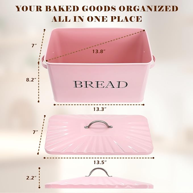 Jolitac Bread Box for Kitchen Countertop, Metal Bread Box for Kitchen Counter Extra Large & Farmhouse Style Bread Holder Bread keeper Food Storage Container