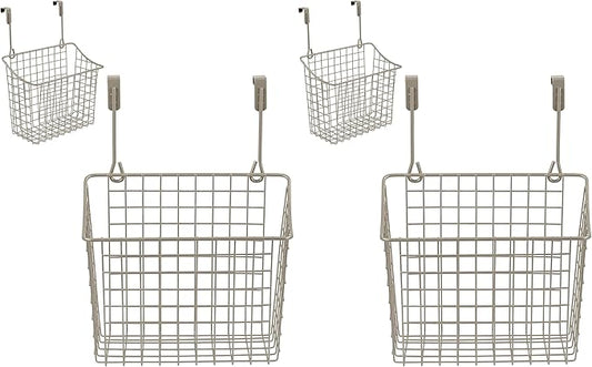 Spectrum Grid Over the Cabinet Wire Storage Basket Large (Satin Nickel Powder Coat) - Organizer for Bathroom, Kitchen, Under Sink, Pantry, Hair Tools, & More (Pack of 2)