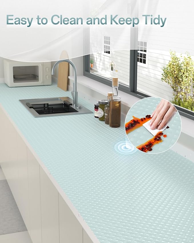Shelf and Drawer Liner for Kitchen Cabinet, Non-Adhesive 24in x 240in Waterproof Contact Paper Refrigerator Liners Thickened Durable EVA Material Non Slip Mat for Dresser Cupboard Pantry Protector