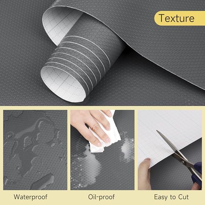 WochiTV Adhesive Shelf Liner 30 X 240 Inches Peel and Stick Kitchen Liner for Cabinets, Drawers Removable Protector Mat Waterproof Contact Covering for Dresser Pantry Countertops Shelves, Gray