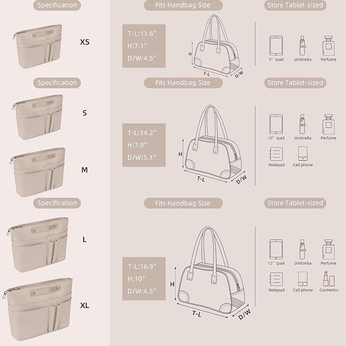 VANCORE Purse Organizer Insert for Handbags,Tote Bag Organizer Insert with Zipper Bag,Premium Handbag Organizer Inside Liner for Women