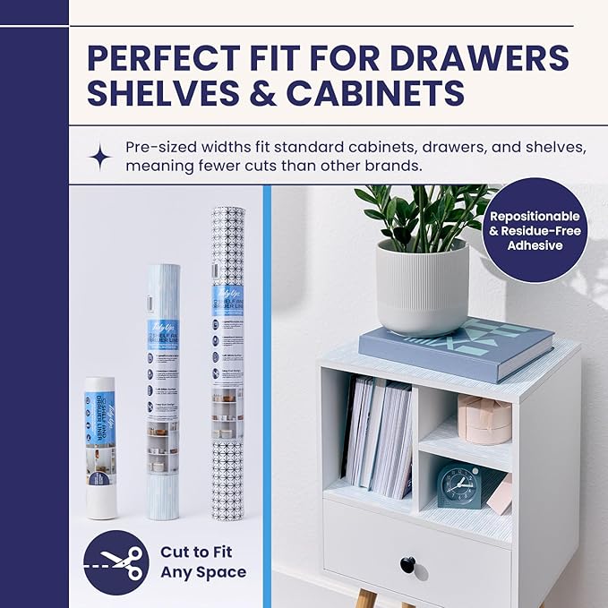 Adhesive Shelf Liner — Waterproof Felt Cabinet Liner & Contact Paper for Kitchen Organization — Soft Glide Drawer Liners, Under Sink Mat & Shelf Covers (Blue Current, 19.5in x 6ft, 2-Pack)