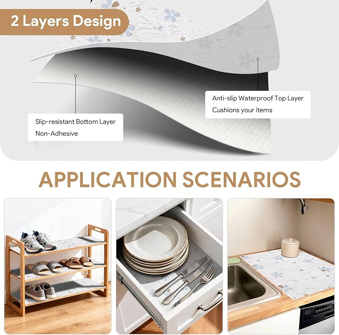 Non Adhesive Shelf Liner 10Rolls*12'' X 120'' Drawer Liner for Kitchen Cabinets, Waterproof Shelf Liners Durable Anti-Slip for Kitchen Cabinets Cupboard Liner