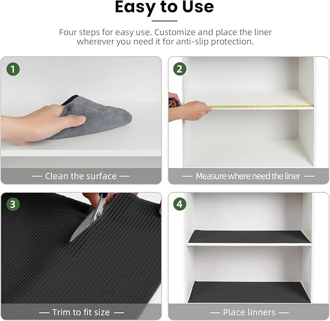 BAGAIL Non-Adhesive Shelf Liner, Thick Strong Grip Drawer Liners for Kitchen Cabinets, Heavy-Duty Easy Cut Cabinet Liners for Shelves, Pantry, Bathroom Cupboards - 12" x 10FT, Black