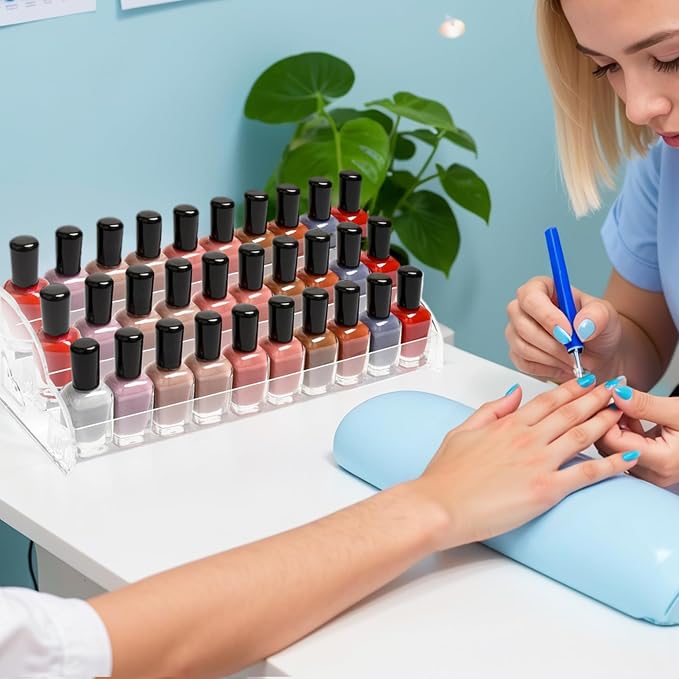 Nimiah Nail Polish Organizer Holder - 7 Layers Nail Supplies Rack Holds up to 96 Bottles Clear Acrylic Display Shelf for Eyeglass Essential Oils Ink Storage
