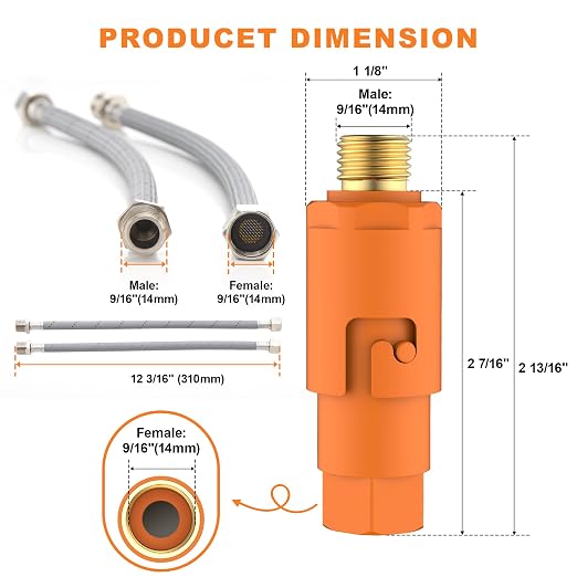 TIORIY 2 Pack Sediment Water Filter G 3/8 (9/16") with Hose, Conncet Angle Valve, 35 Micron Reusable Under Sink Inline Water Filter with 12in Extension Tube, Compression Fitting for Bathroom Kitchen