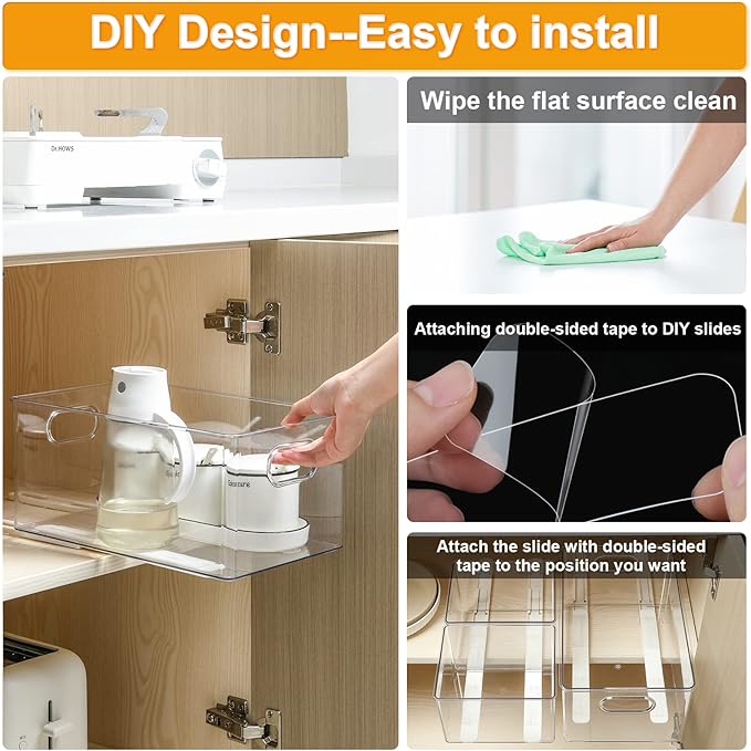 Summark 4 PCS Pull Out Rail for Baskets or Bins.Storage and Organization Accessories for Cabinet,Shelves.DIY Drawer Organizers Slides