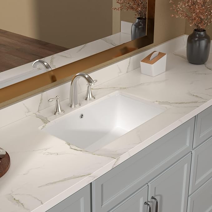 Lordear Undermount Bathroom Sink 20x15 Inch Bathroom Vanity Sink Undermount Rectangle White Porcelain Ceramic Bathroom Under Counter Lavatory Vanity Sink Basin with Overflow