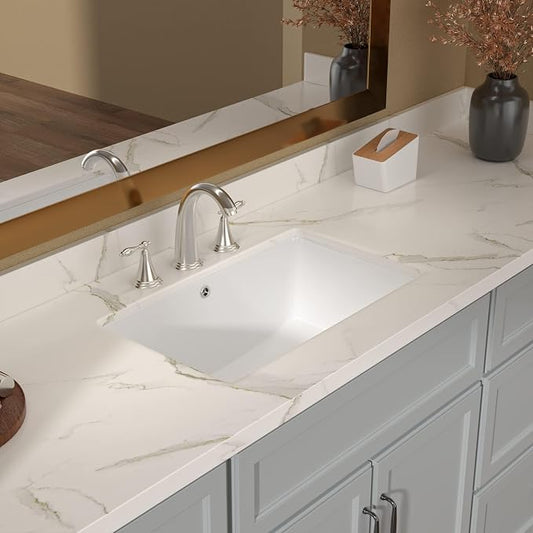 Lordear Undermount Bathroom Sink 20x15 Inch Bathroom Vanity Sink Undermount Rectangle White Porcelain Ceramic Bathroom Under Counter Lavatory Vanity Sink Basin with Overflow