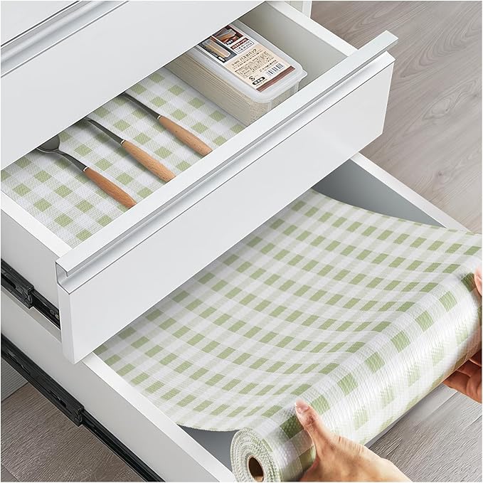 Drawer and Shelf Liner, Non-Slip Kitchen Cabinet Liners Non-Adhesive Thick Strong Grip Waterproof Washable Mats Protect Dresser Shelves Cupboard Bathroom Cabinets, Sage Green, 18 in X 20 FT