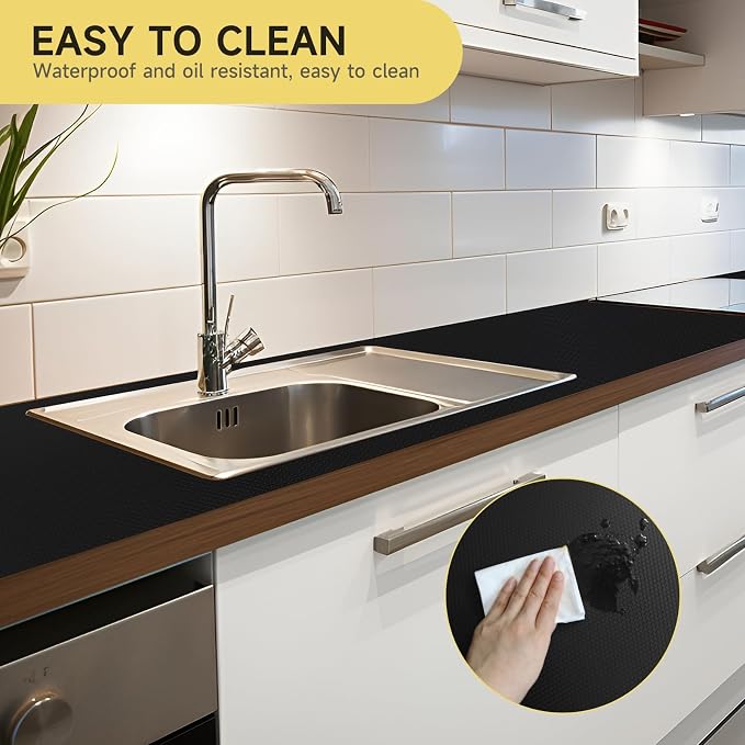 WochiTV Adhesive Shelf Liner 11.8 X 59 Inches Peel and Stick Kitchen Liner for Cabinets, Drawers Removable Protector Mat Waterproof Contact Covering for Dresser Pantry Countertops Shelves, Black