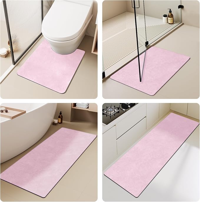 TYUU Pink Bath Mat, Bathroom Rugs Non Slip Washable Thin Absorbent Quick Dry Bath Mat Fits Under Door Bathroom Floor Mat Perfect for Bath, Shower, or Sink 17"x59" Pink