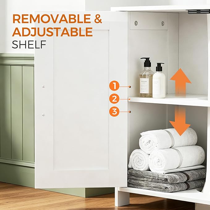 Pedestal Sink Storage Cabinet, Farmhouse Under Bathroom Sink Storage Cabinet with 2 Doors and Shelf, Pedestal Sink Organizer, 11.8" D x 23.6" W x 23.6" H, White