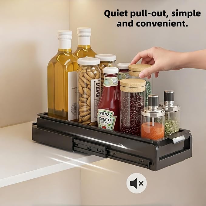 Pull Out Spice Rack for Upper Cabinet - Expandable Organizer with Smooth Ball Bearing Slides, No Drill Mounting Spice Storage for Kitchen (White)