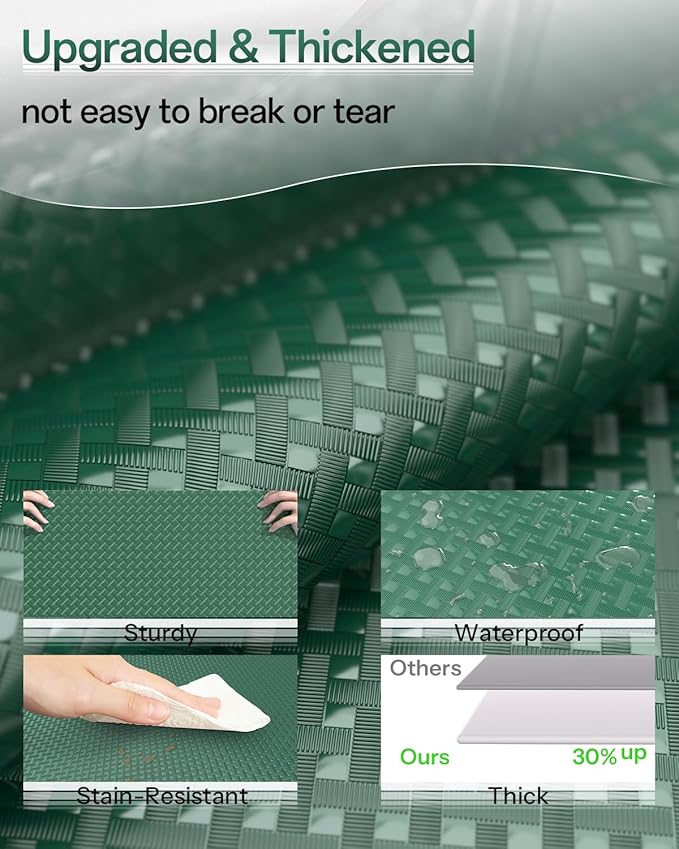 Shelf and Drawer Liner for Kitchen Cabinet, Non-Adhesive 18in x 120in Waterproof Contact Paper Refrigerator Liners Thickened Durable EVA Material Non Slip Mat for Dresser Cupboard Pantry Protector