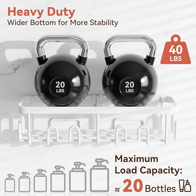 YASONIC Shower Caddy Adhesive, 100% Rustproof Shower Organizer, Large Capacity Shower Shelves for Inside Shower, No Drill Shower Storage for Home (2 Pack White)
