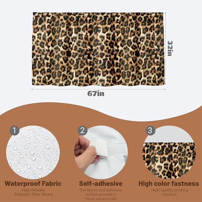 Leopard Print Sink Skirt for Bathroom, Self Stick Adhesive Waterproof Fabric, Wild Safari Cheetah Under Sink Curtain Skirt, Pedestal Accessories Decor