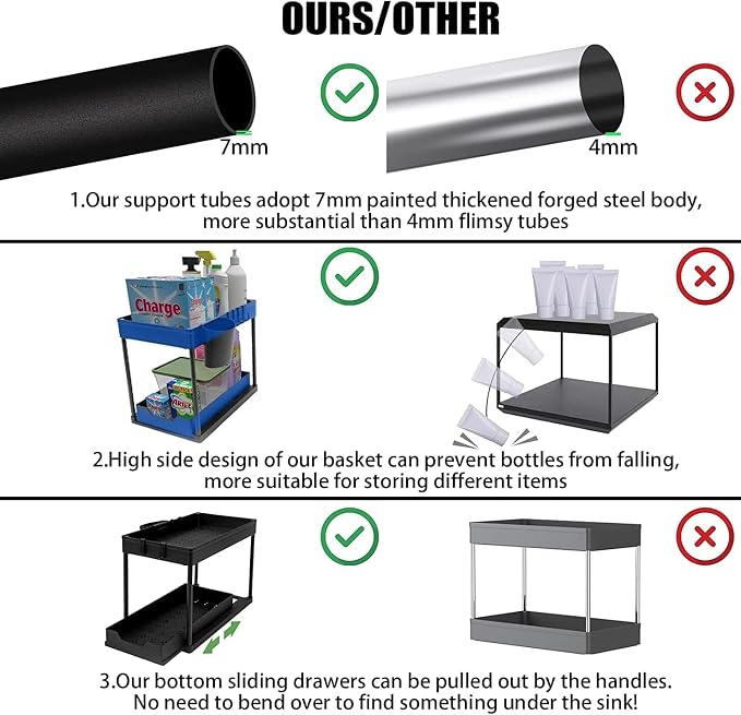 HEMOVIA Under Sink Organizer,Sliding Under Bathroom Automobiles Cabinet Storage Drawer Organizer Hanging Cup,Dividers,Handles,Multi-Purpose Under Sink Shelf...