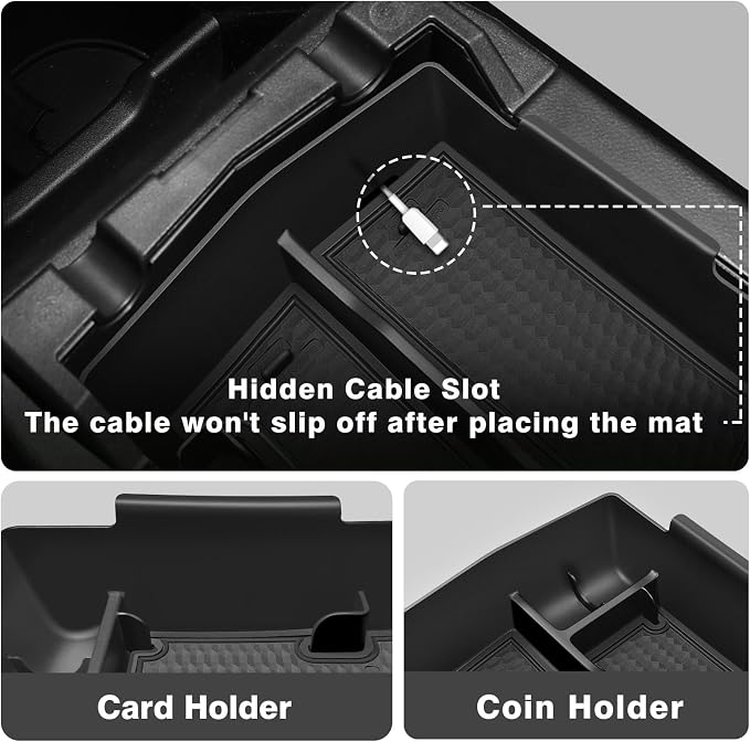 Muslogy Upgraded Center Console Organizer Compatible with 2025 Subaru Forester Middle Armrest Storage Box Insert Tray Cable Holder Interior Accessories Easy Removal (Black) Won't fit 2026 Model