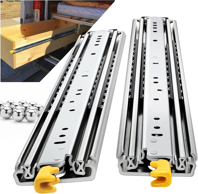 Heavy Duty Locking Drawer Slides Full Extension Runners with Lock 12 14 16 18 20 22 24 26 28 30 32 34 36 38 40 44 48 52 56 60 Inch Side Mount Rails for Drawer Capacity 367lb 1 Pair