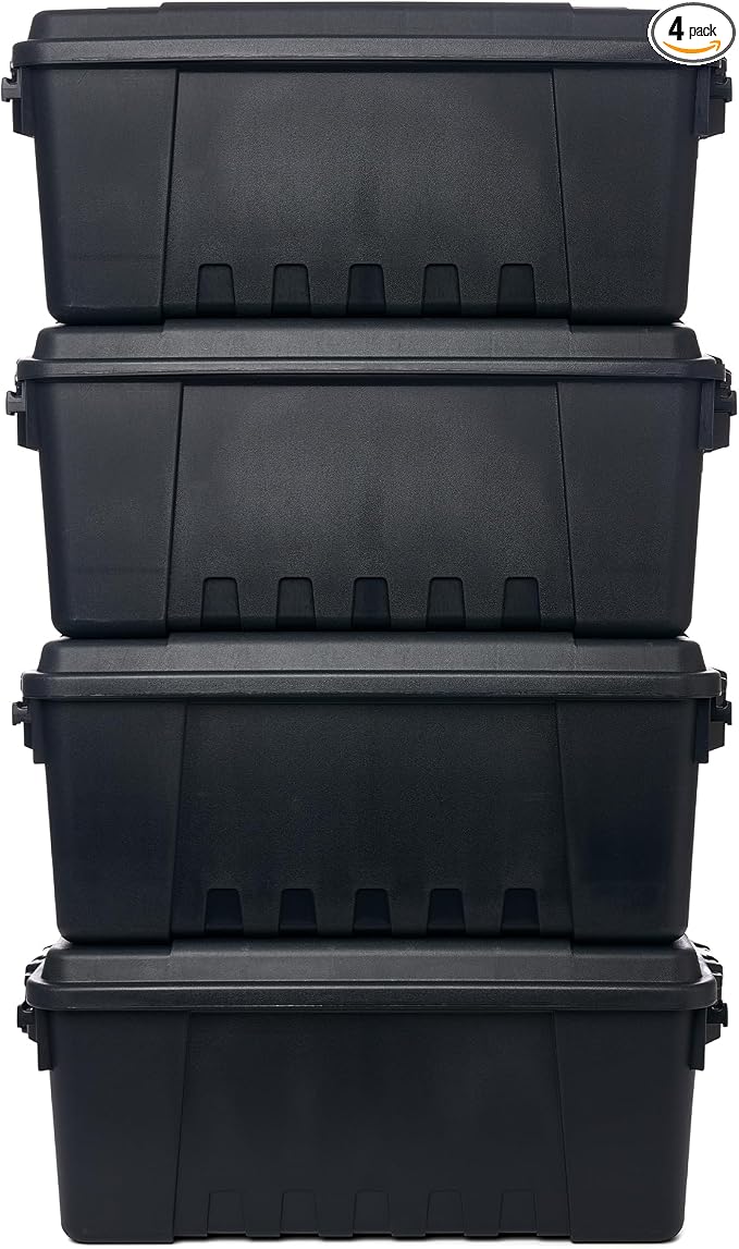 Plano 4 Pack Medium Sportsman's Trunk for Outdoor or Indoor Gear and Tools for Hunting, Camping and Fishing Equipment, Rugged Organization, Black