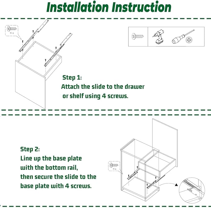 1 Pair 22" Undermount Drawer Slides, Soft Close Bottom Mount Pull Out Shelf Slider Full Extension Invisible Base Mount Drawer Slies for Cabinet Tray Kitchen Pantry Drawer