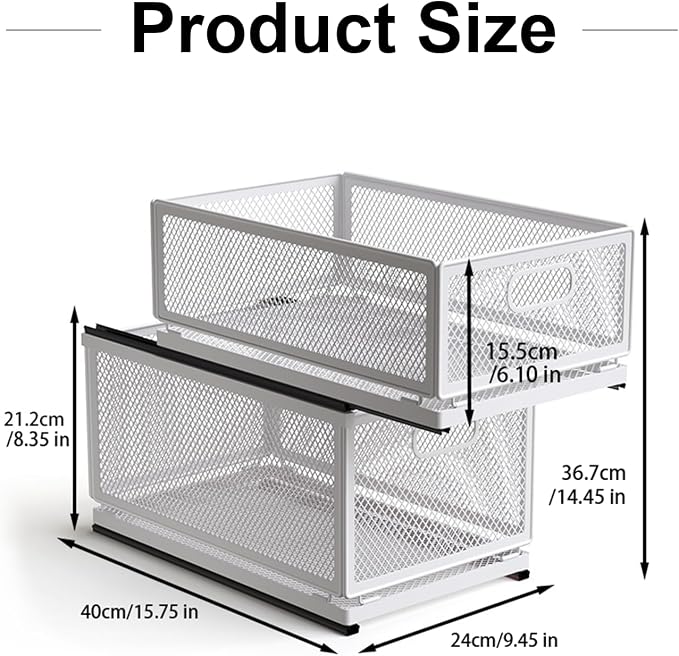 Pull Out Cabinet Organizer, Slide Out Drawers Fixed with Adhesive Nano Film, Pantry Shelves Sliding Drawer Storage Organization for Kitchen (Double Layer 15.7*9.4*14.45inch/40*24*36.7cm)