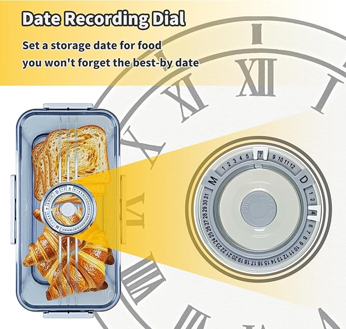 Bread Box for Kitchen Countertop, Airtight Bread Container with Lid, Time Recording Dial, and Draining Board, Bread Storage for Homemade Bread, Toast, Cookies (1 Grey)
