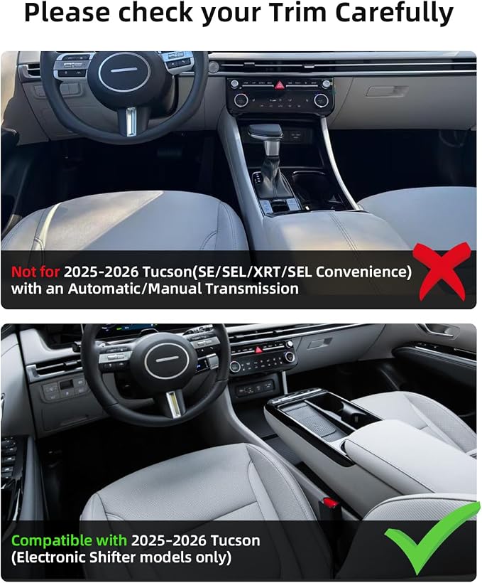 Double-Layer Center Console Armrest Organizer + Lower Center Console Tray for 2026 2025 Hyundai Tucson(Limited/Hybrid/Plug-in Hybrid), 2026 2025 Hyundai Tucson-ONLY Fit with Electronic Shift