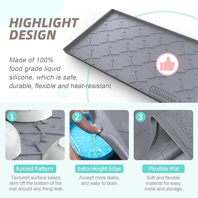 SIKADEER 25" x 19" Under Sink Mat Waterproof, Silicone Mat Kitchen Drawer Shelf and Cabinet Liner, Sink Protector for Kitchen Organizers and Storage, Boot Tray Pet Food Mats