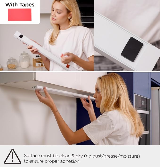 Under Cabinet Lighting Plug in 16in AC120V with Motion Sensor 3000K/4000K/5000K, Super Bright, Linkable Under Counter Light for Kitchen, Shelf, Sink, Closet, Aluminum White 3Pack