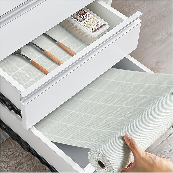 Drawer and Shelf Liner, Non-Slip Kitchen Cabinet Liners Non-Adhesive Thick Strong Grip Waterproof Washable Mats Protect Dresser Shelves Cupboard Bathroom Cabinets, Light Green, 12 in X 20 FT