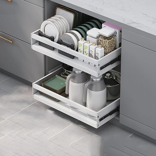 Pull Out Kitchen Storage,Roll out Storage Shelf Storage for Pantry,Extendable Drawer For Kitchen Storage,No Need Drill and Nailing,for Kitchen, Living Room, Home. ( Color : White , Size : TWO_32*42*7C