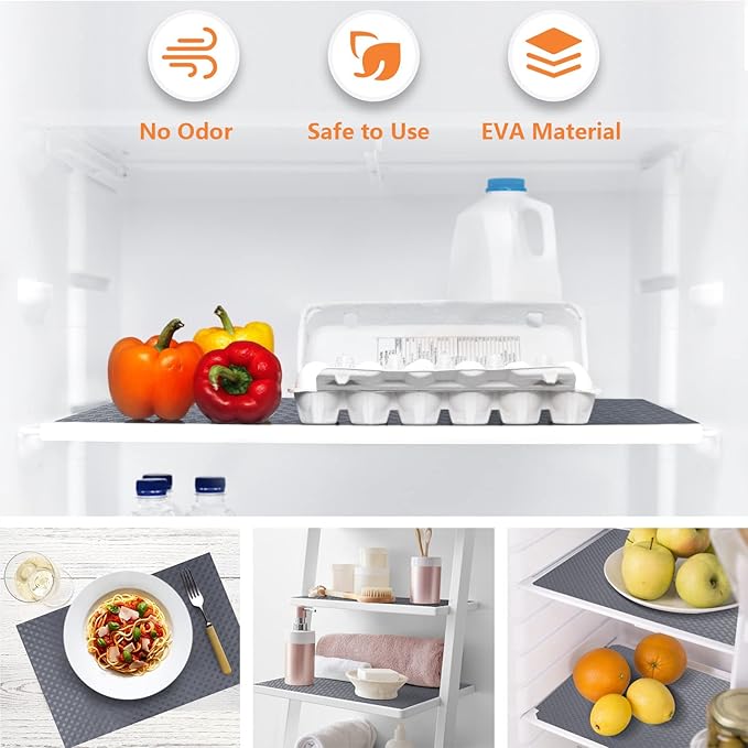 Shelf Liners for Kitchen Cabinets Refrigerator Liners Waterproof Kitchen Cupboard Liner Durable Plastic Drawer Mats EVA Material Non Adhesive Fridge Mats for Shelves - Gray 17.5 x 157.4 Inches