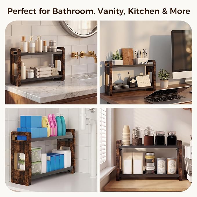Bathroom Organizers and Storage,Bathroom Counter Organizer,Bathroom Counter Shelf,Bathroom Sink Organizer,Vanity Organizers,Vanity Storage,Perfume Display, for Dad(Brown 2 Tier)