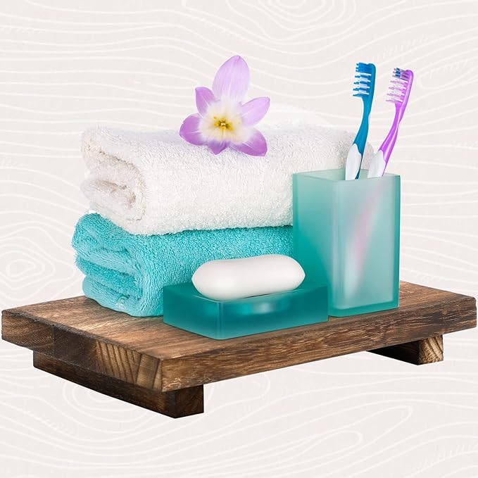 Nuogo Wood Riser Tray Soap, Stand Soap Tray for Kitchen Sink, Wood Pedestal for Kitchen Counter Sink Stand Decorative Rustic Bathroom Dishes Plant Bottles Candles Display(12 x 7 Inch,Brown)
