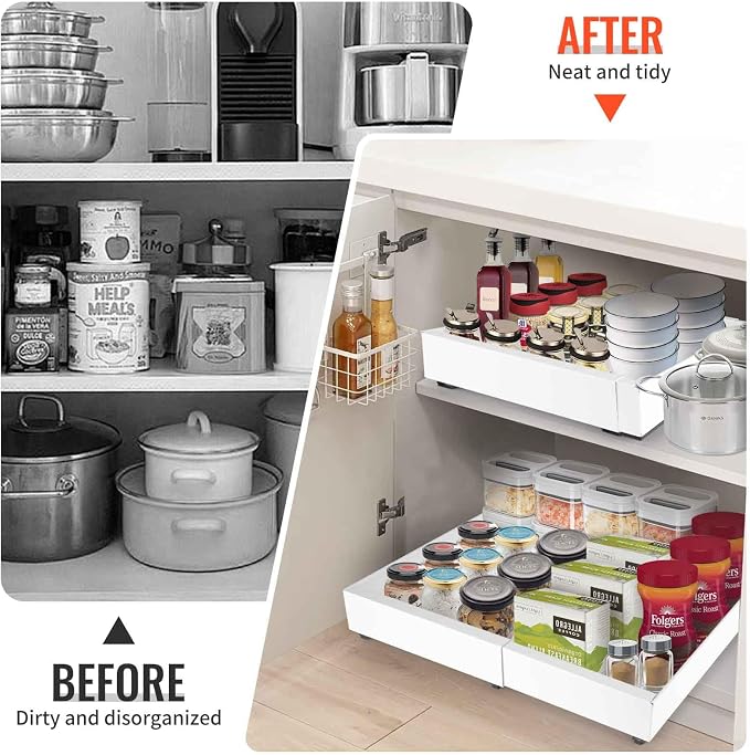 21" Deep Expandable Pull Out Cabinet Organizer,(12"-20")Slide Out Drawers For Kitchen Cabinets,Adhesive With Nano Film, Peel and stick Pull Out Drawers For Cabinets In Kitchen, Pantry (white,1PACK)