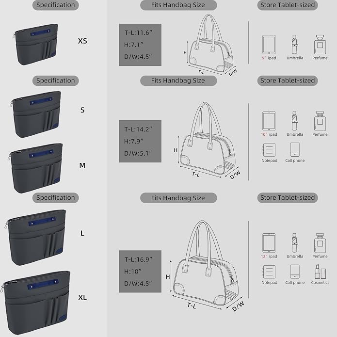 VANCORE Purse Organizer Insert for Handbags,Tote Bag Organizer Insert with Zipper Bag,Premium Handbag Organizer Inside Liner for Women